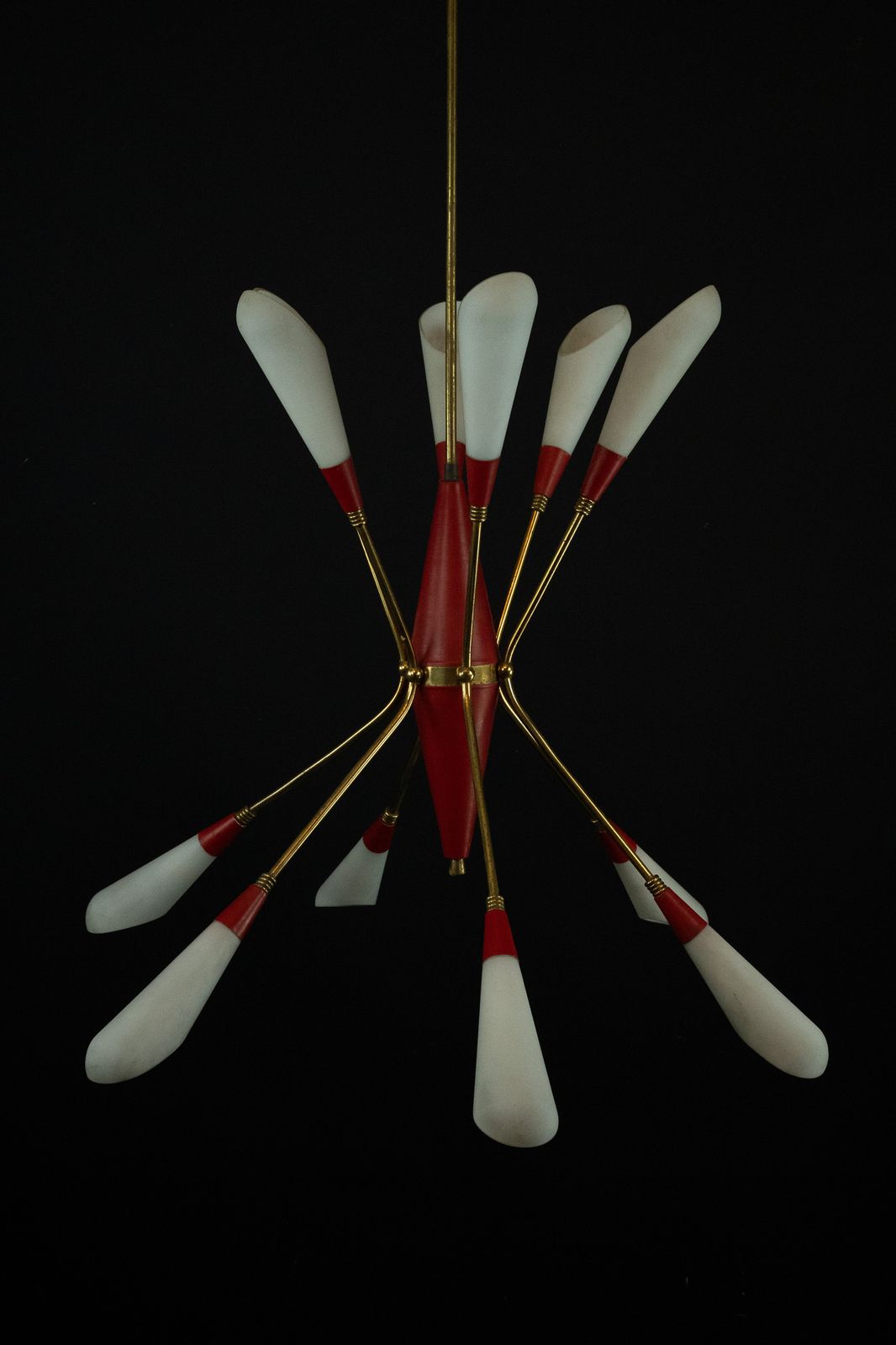 Mid Century 12 Lights Chandelier In The Manner Of Stilnovo. Italy 1950s