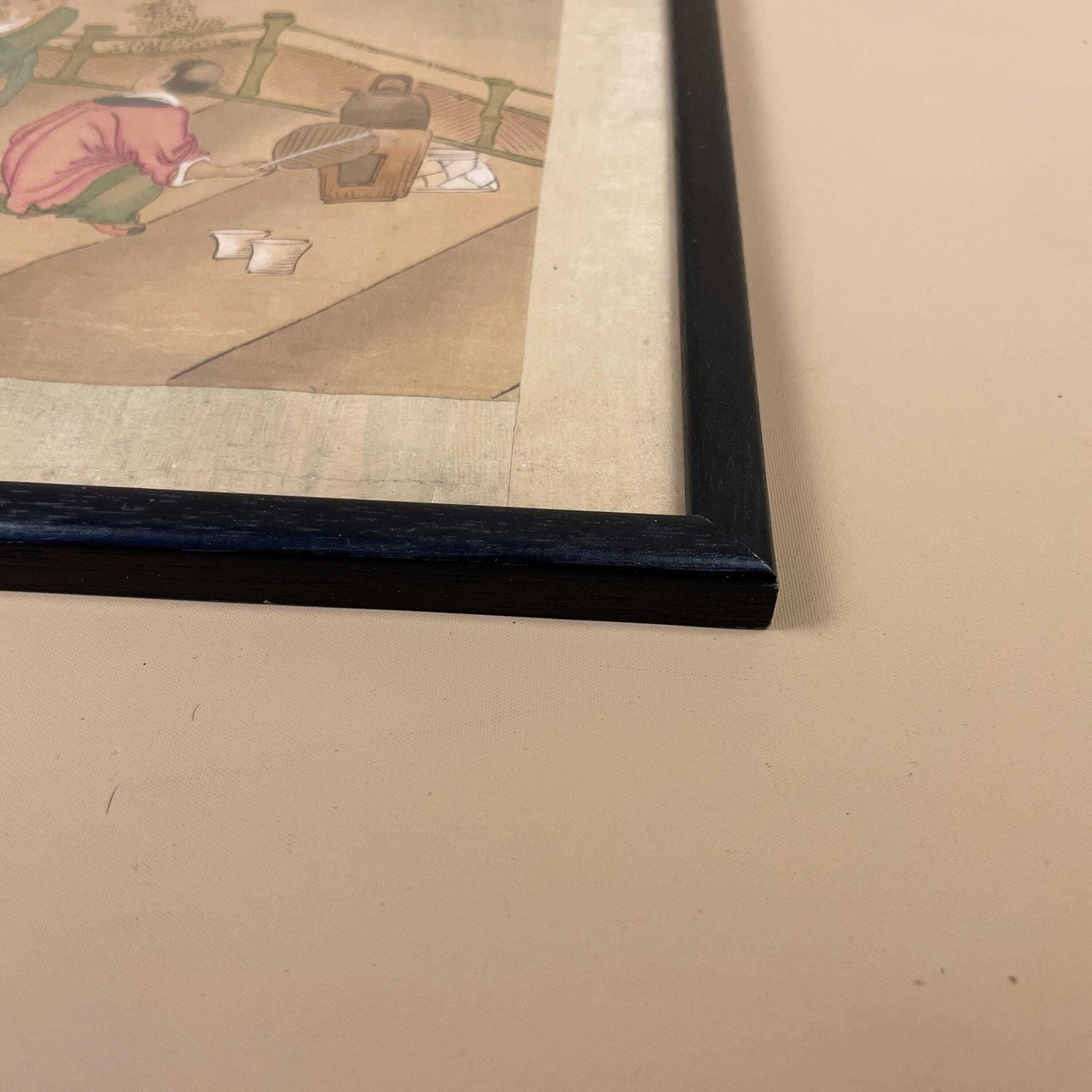 photo furniture Antique Hand Painted Silk Painting Japanese Artwork Art Wall Hanging Oriental Detailed Black Frame Vintage Picture Framed Old Original
