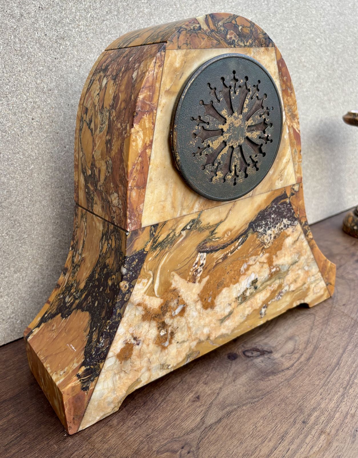 photo vinterior Art Deco Clock With Marble Trim, 1890s, Set Of 3