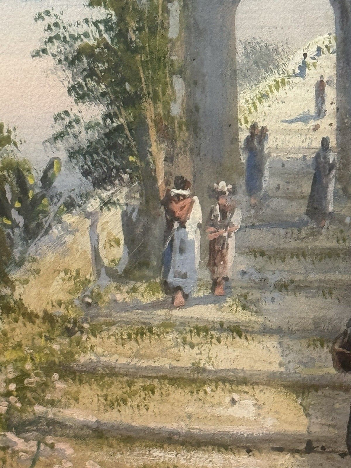 Art M Gianni Naples Street Scene Mt Vesuvius Italy Gouache Painting Signed Framed photo