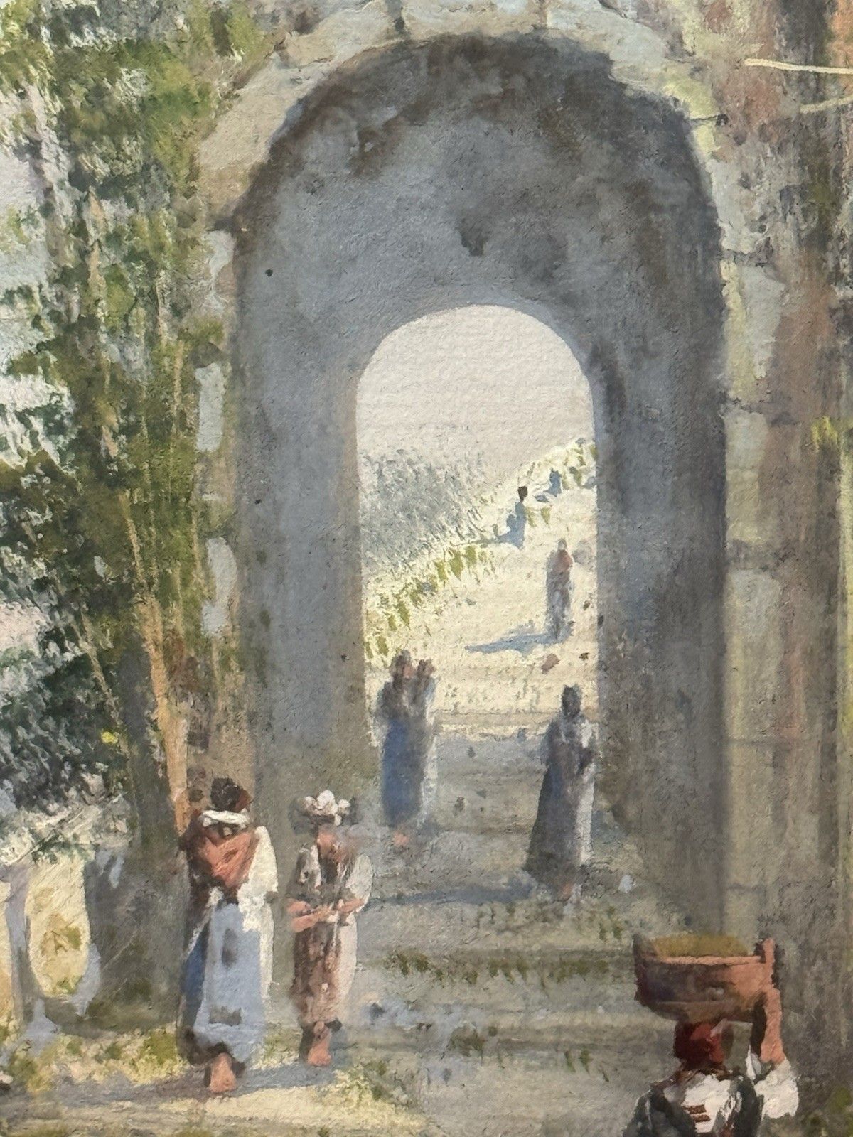photo vintage M Gianni Naples Street Scene Mt Vesuvius Italy Gouache Painting Signed Framed