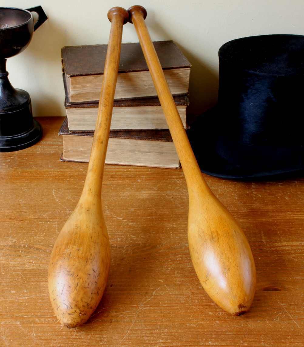 Pair Antique Indian Clubs. Decorative Wood Gym Weights Exercise Meels. photo Home Decor