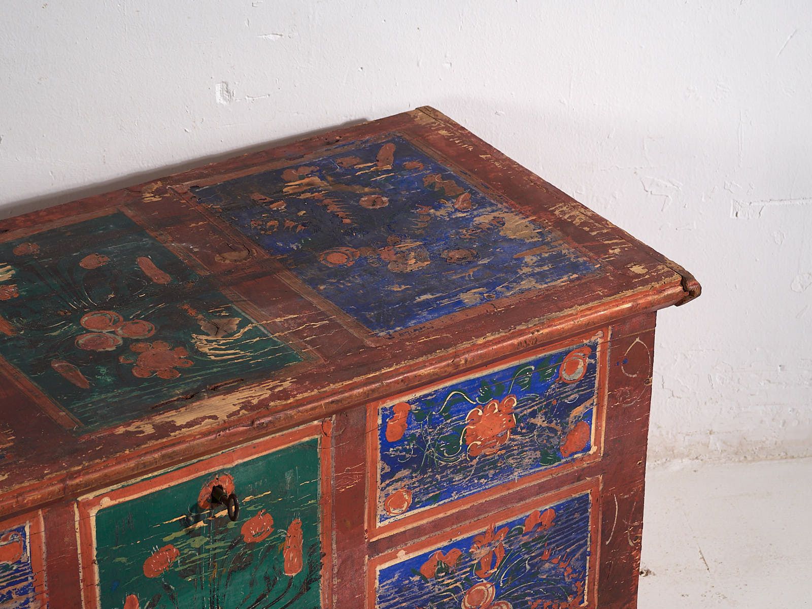 Antique Hand Painted Chest With Floral Motifs (Year 1907) #100 photo for sale