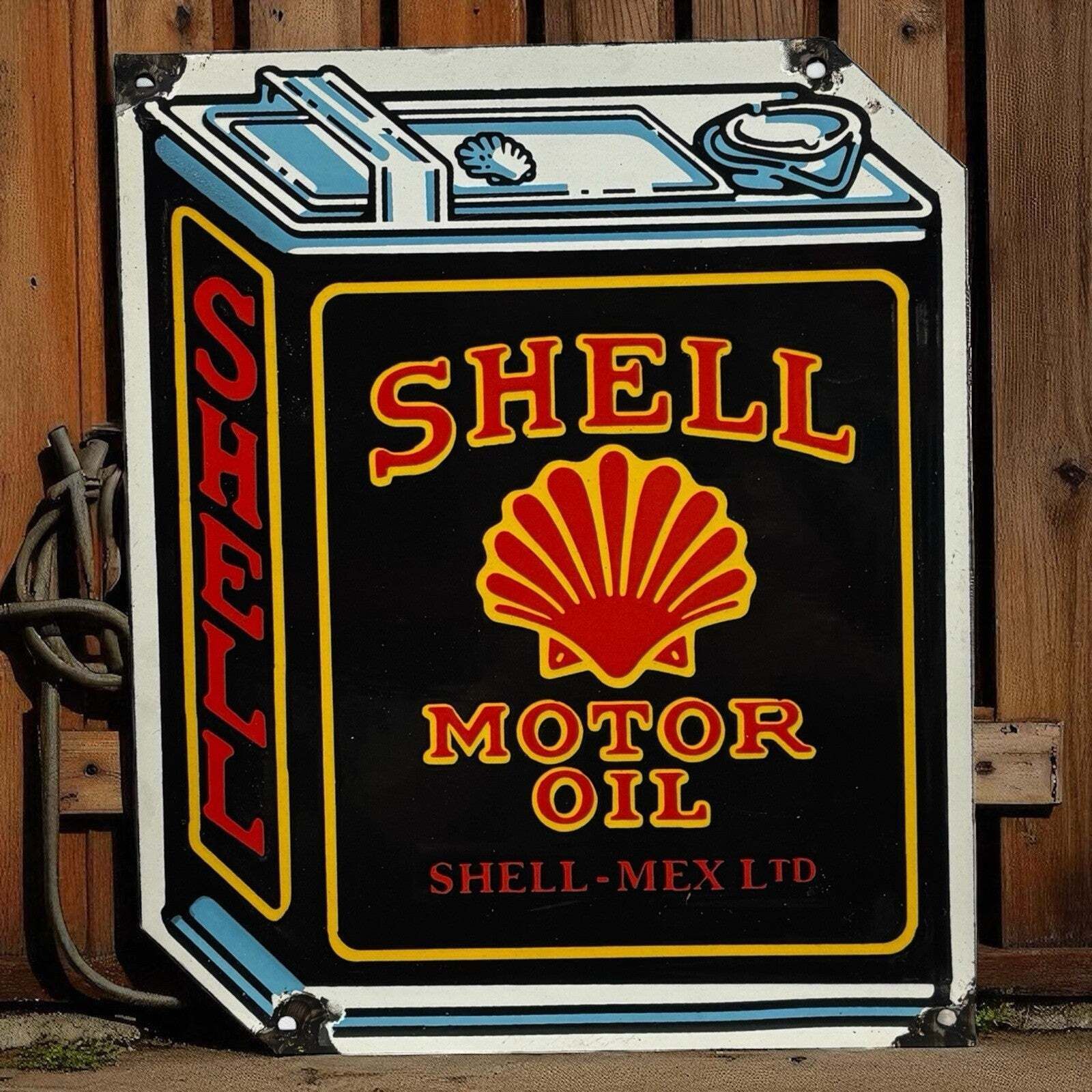 Shell Oil Can Garage Advertising Heavy Enamel Sign. Great Look.