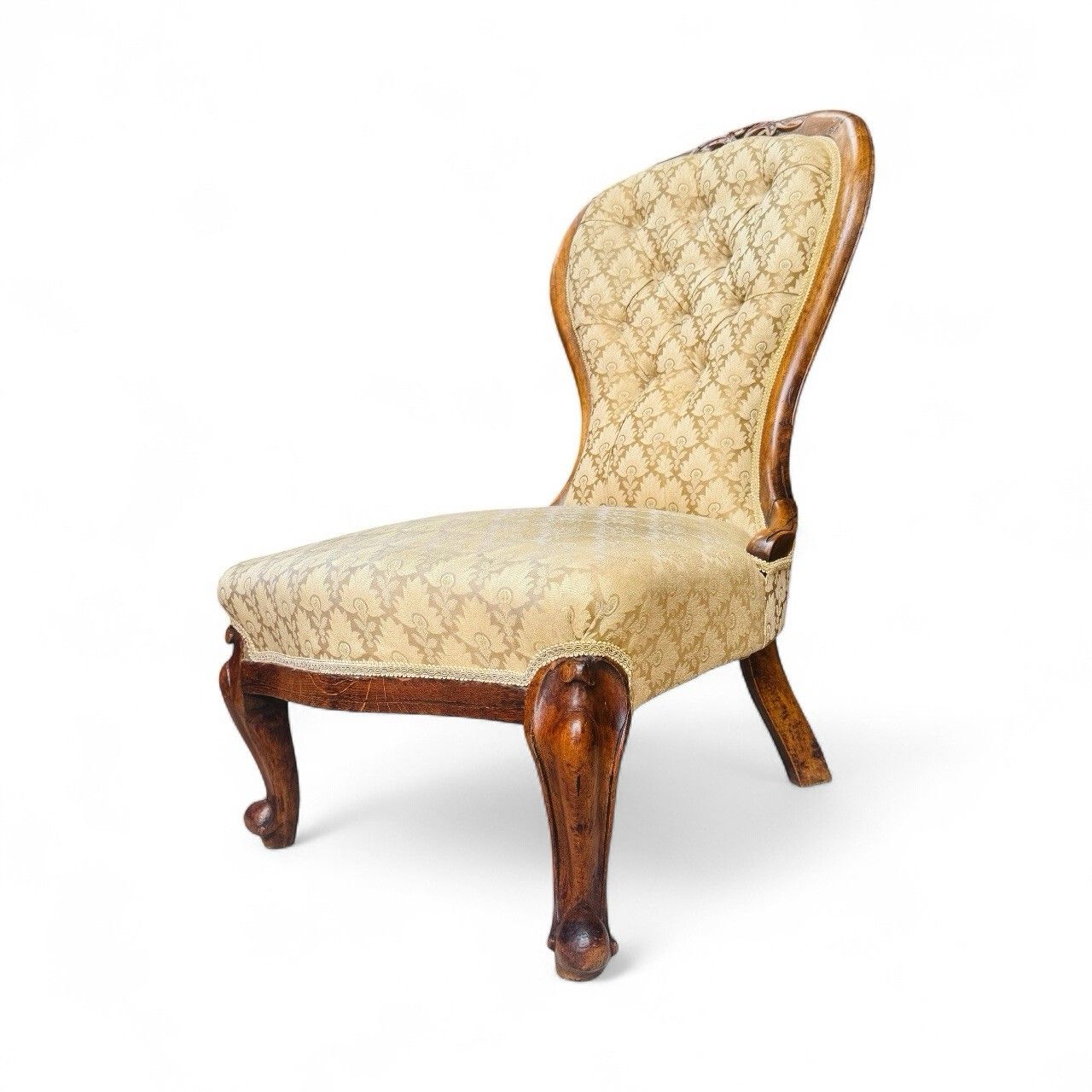 Antique Victorian Armchair Nursing Chair Walnut Button Back Gold Velvet C1870s photo 195.0
