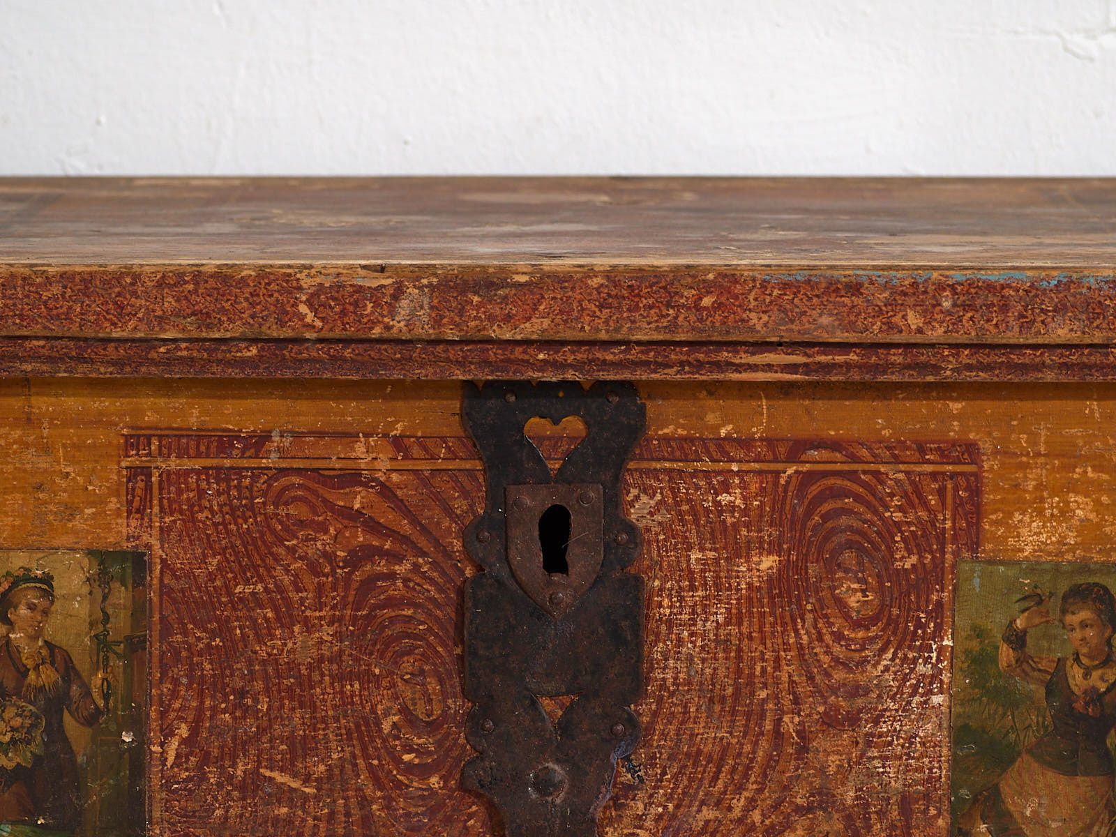 Antique Folk Art Bridal Trunk (C.1820) #103 photo vintage