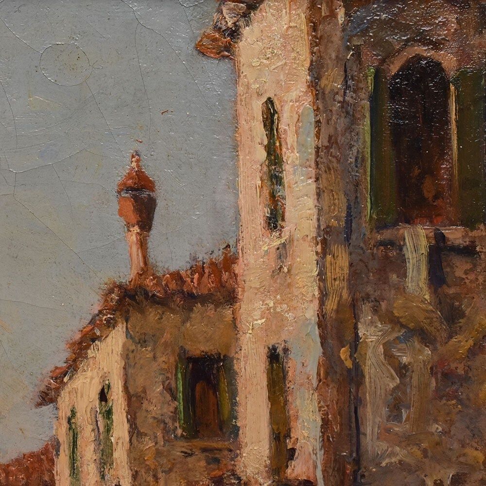 Marine Painting, Venice With Gondola, Angelo Pisani, XX Century. photo vintage