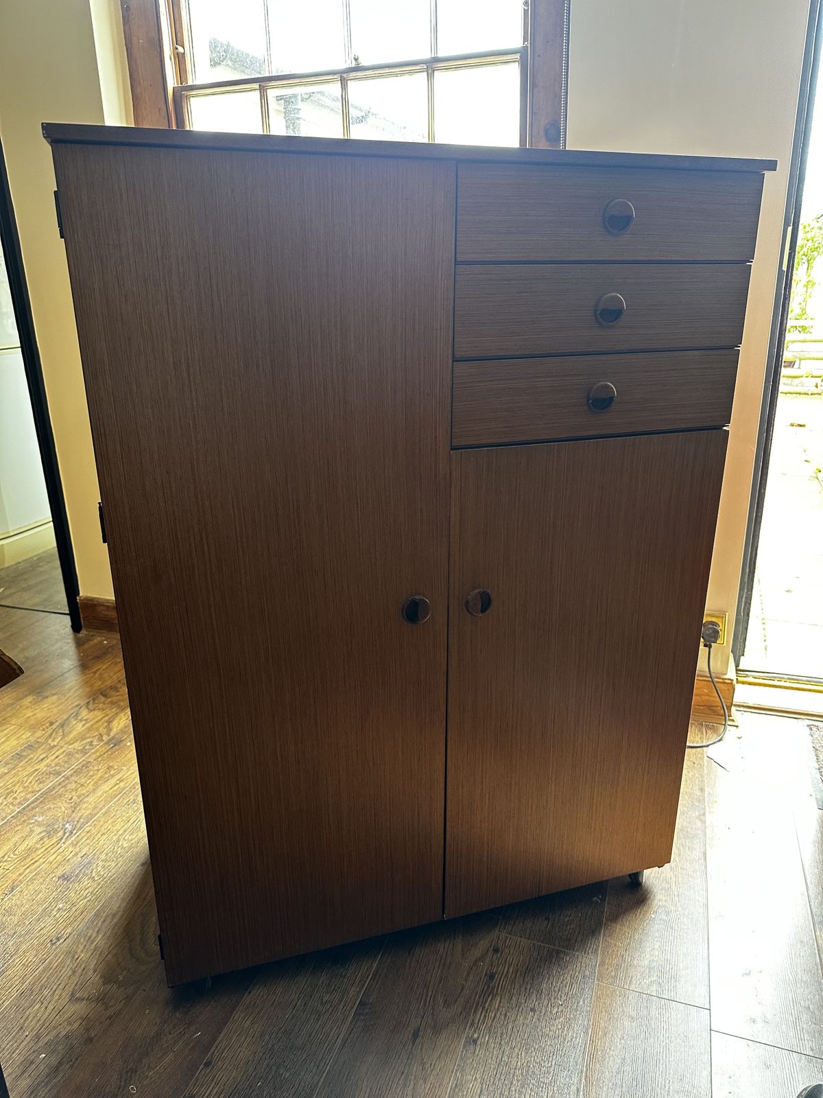 Vintage Mid Century Schreiber Tallboy Wardrobe With Drawers Teak Effect
