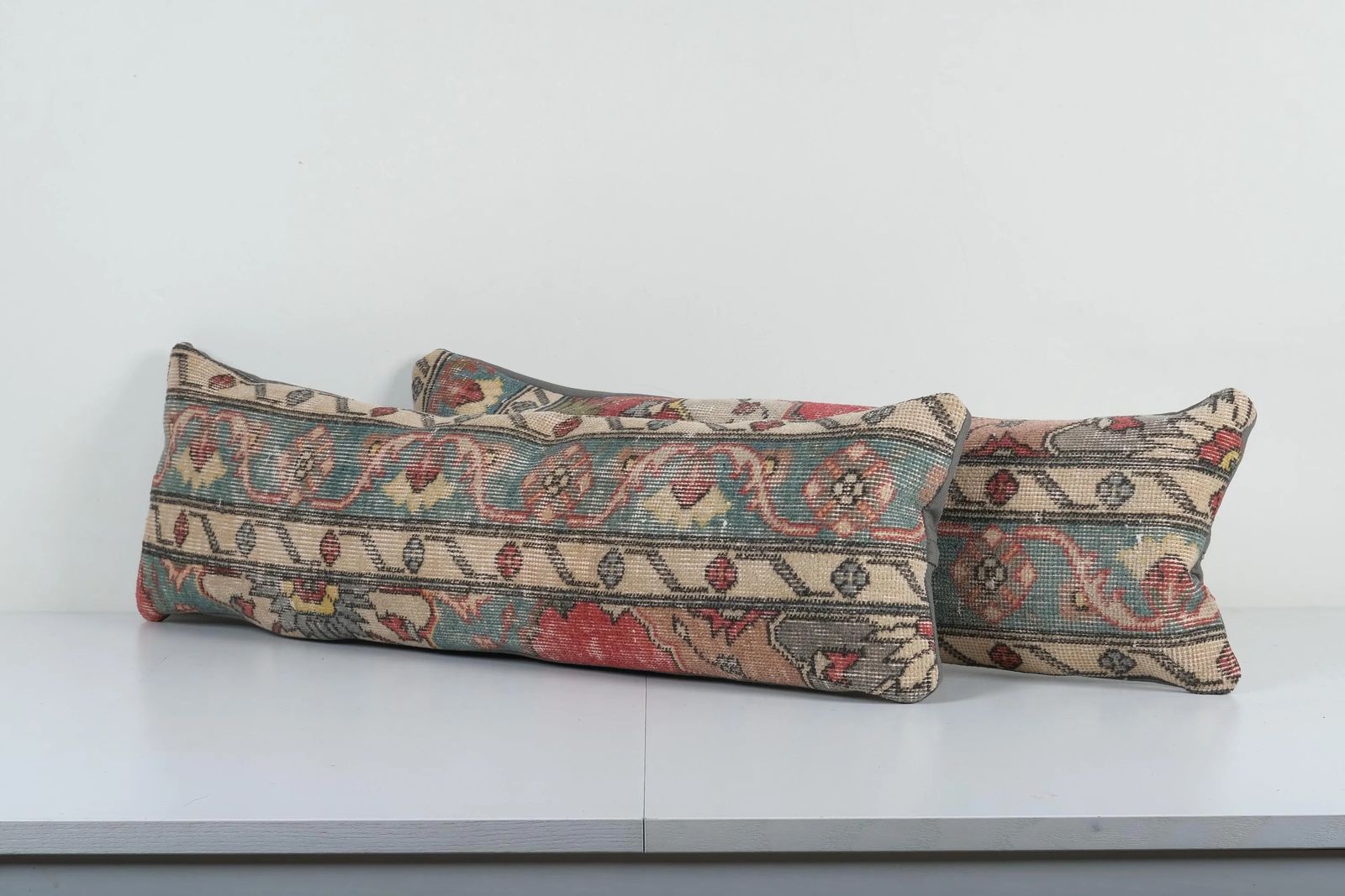 Set Of Two Turkish Rug Bedding Pillow Covers   Dark Blue And Red Ethnic Cushions photo Textiles