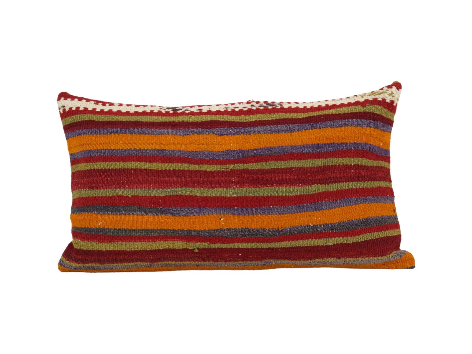 Traditional Turkish Decorative Kilim Pillow, Anatolian Striped Lumbar Kilim Pillow Cover