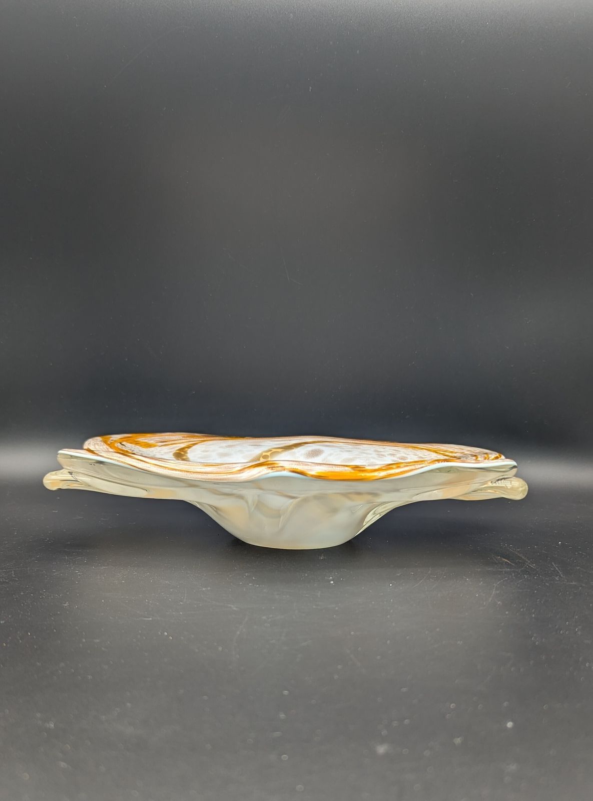 Fratelli Toso Murano Glass Bowl In Yellow Lattimo Aventurina, Mid Century Italian photo buy