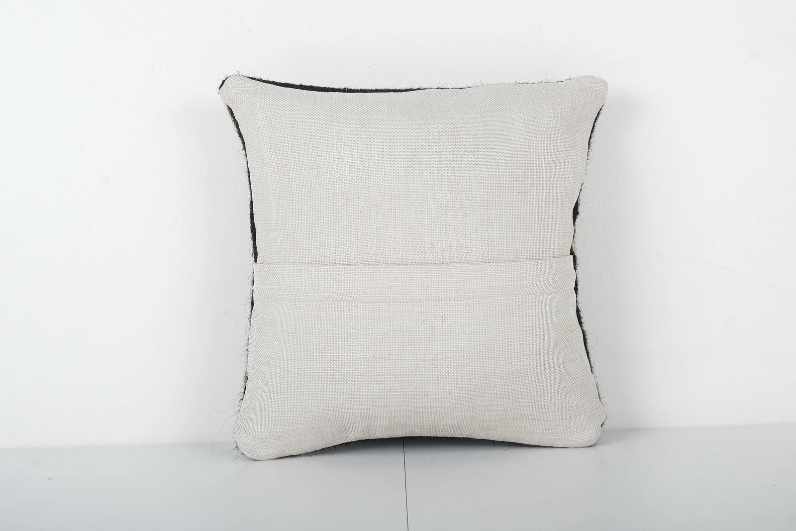 Turkish Siirt Blanket Square Cushion Cover, Small Wool Kilim Black Pillow Cover photo for sale
