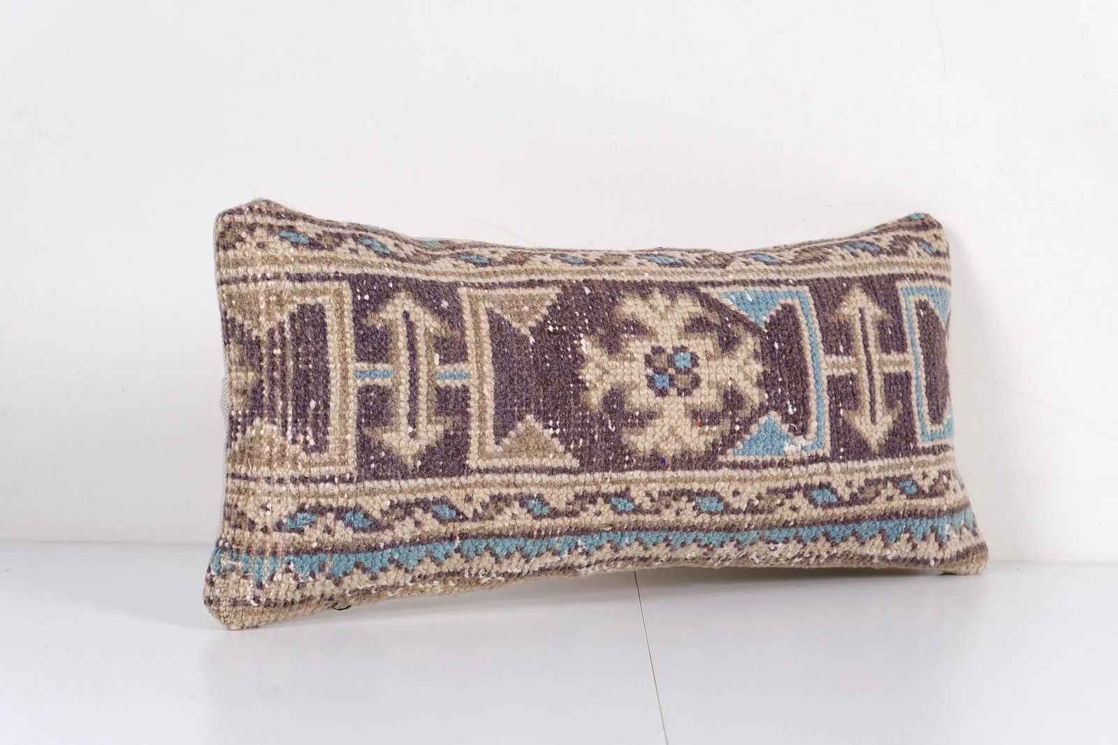 Muted Tan Carpet Rug Pillow, Faded Ethnic Turkish Yastik Pillow, Oushak Throw Pillow Cover photo furniture