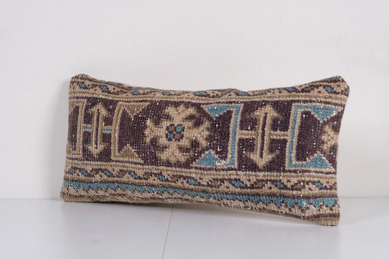 Muted Tan Carpet Rug Pillow, Faded Ethnic Turkish Yastik Pillow, Oushak Throw Pillow Cover photo for sale