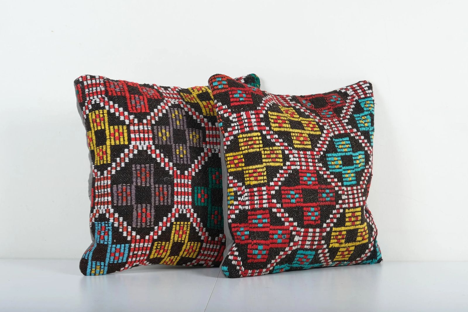 Bohemian Turkish Wool Kilim Pillow   Pair Rustic Handcrafted Jajim Cushion For Cozy Farmhouse Living Room photo Textiles