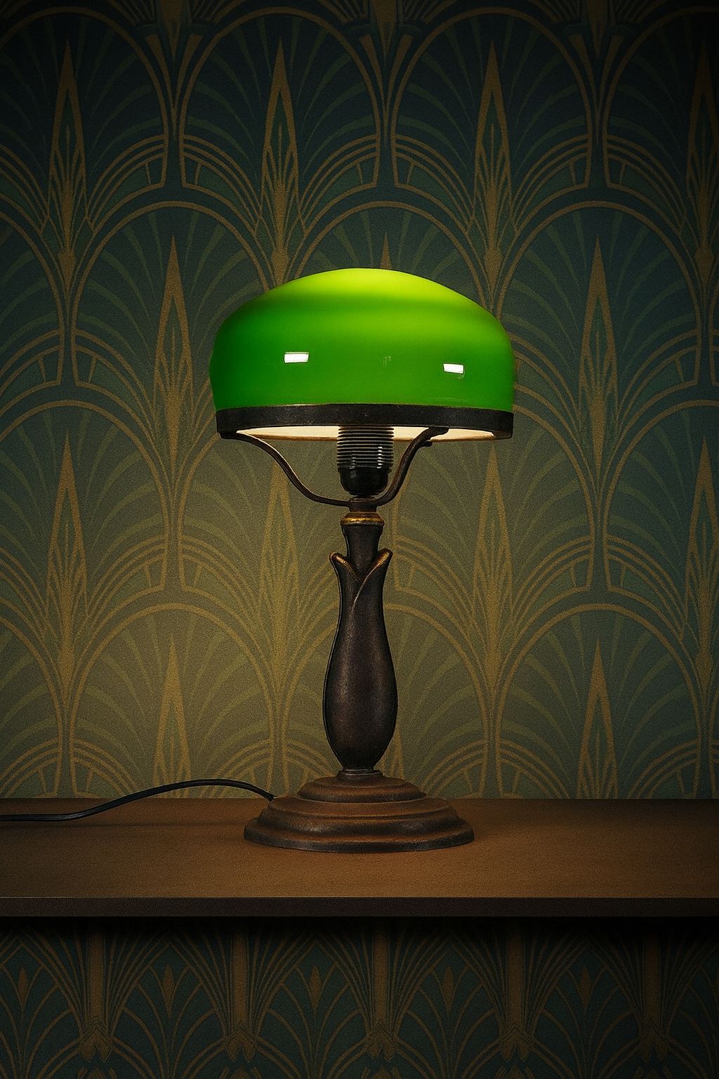 Antique Style Banker Lamp Green, Adjustable Height, Vintage, Art Deco Lamp, Desk Lamp, Office Lamp