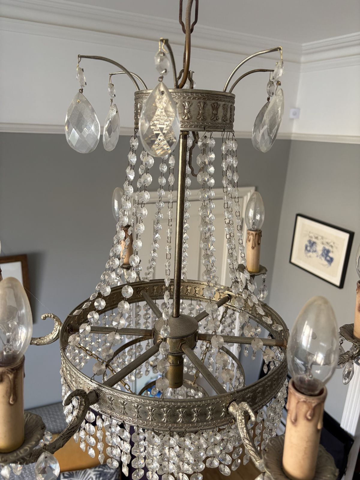 Early 20th C Tent And Bag Chandelier With Six Arms (ø55cm) photo furniture