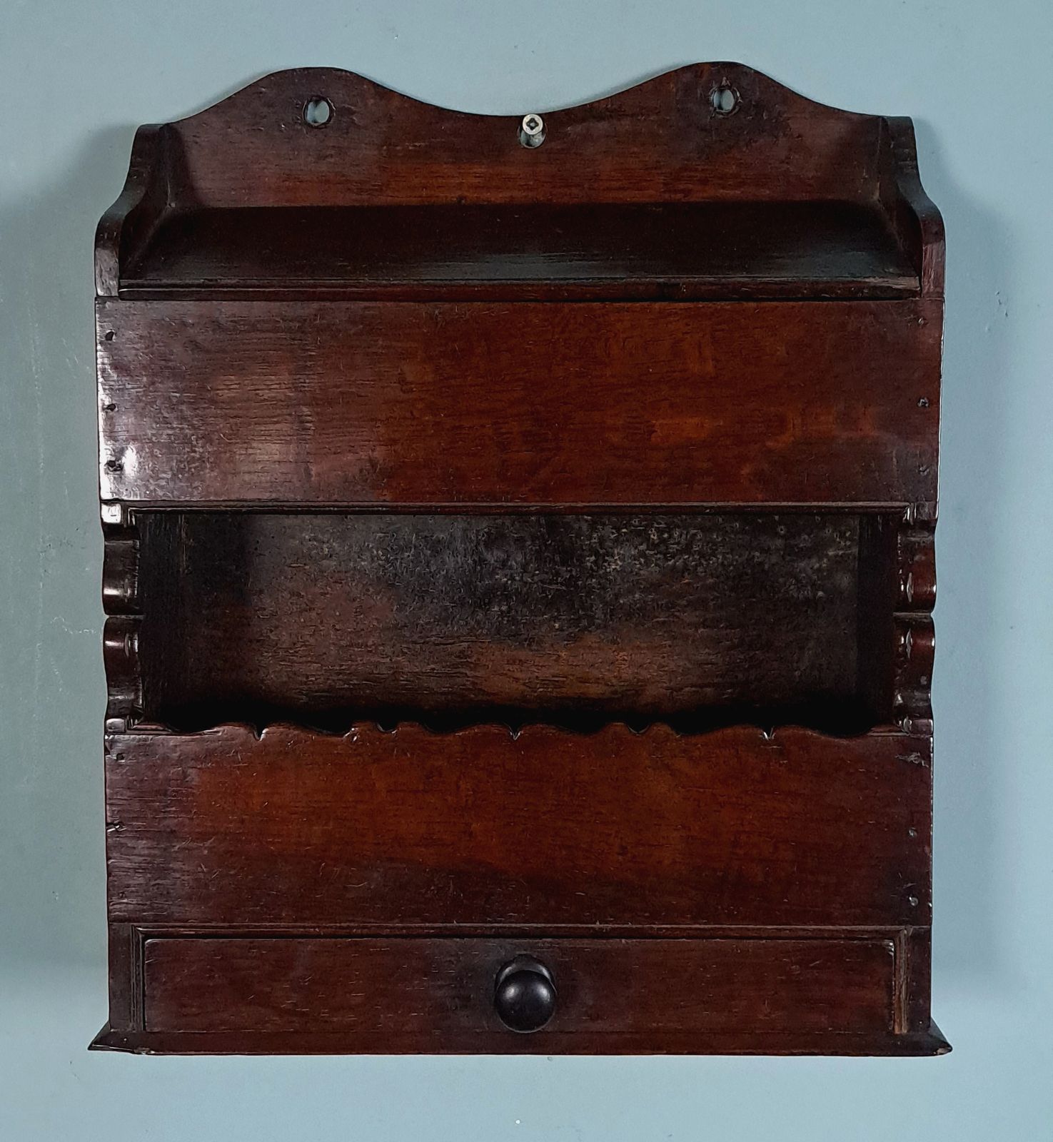 Queen Anne Candle Salt And Key Wall Hanging Elm Box C. 1710