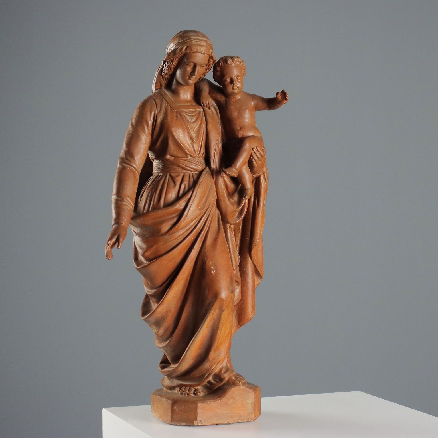 Modern Sculpture Virgin Mary With Child Terracotta Italy XX Century