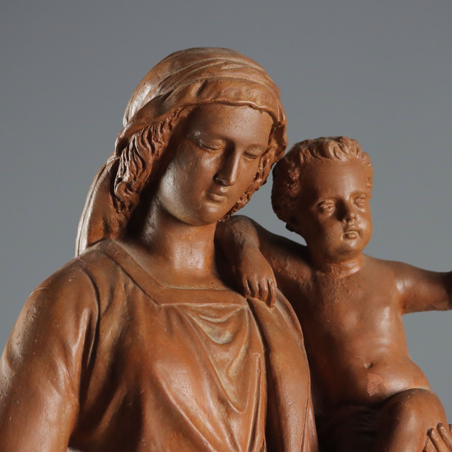 Modern Sculpture Virgin Mary With Child Terracotta Italy XX Century photo Art