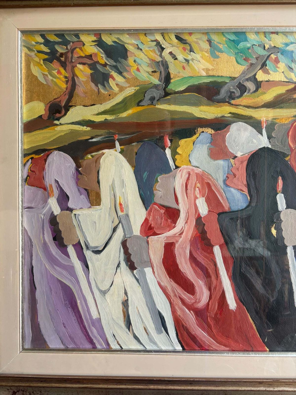 Oil On Canvas Painting 'The Procession' By Saverio Terruso, 1970s photo furniture