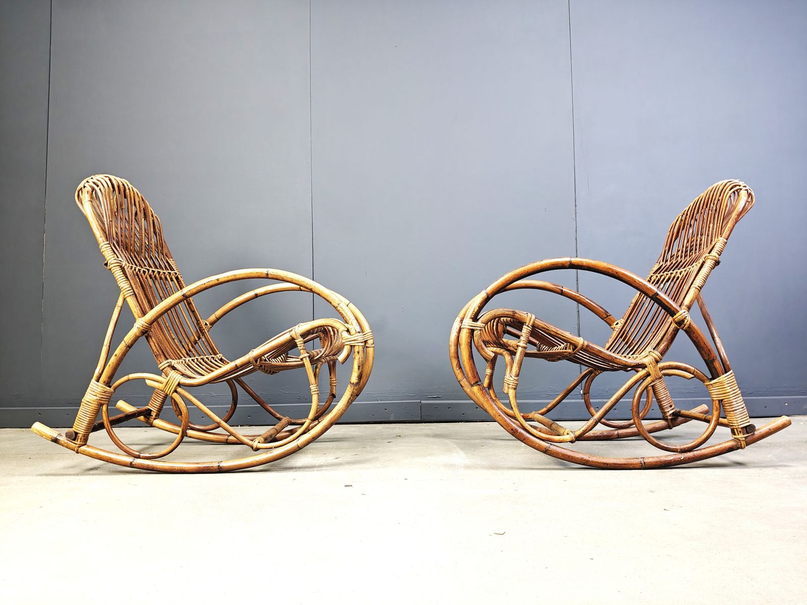 Vintage Bamboo Rocking Chairs, 1960s   Set Of 2 photo for sale