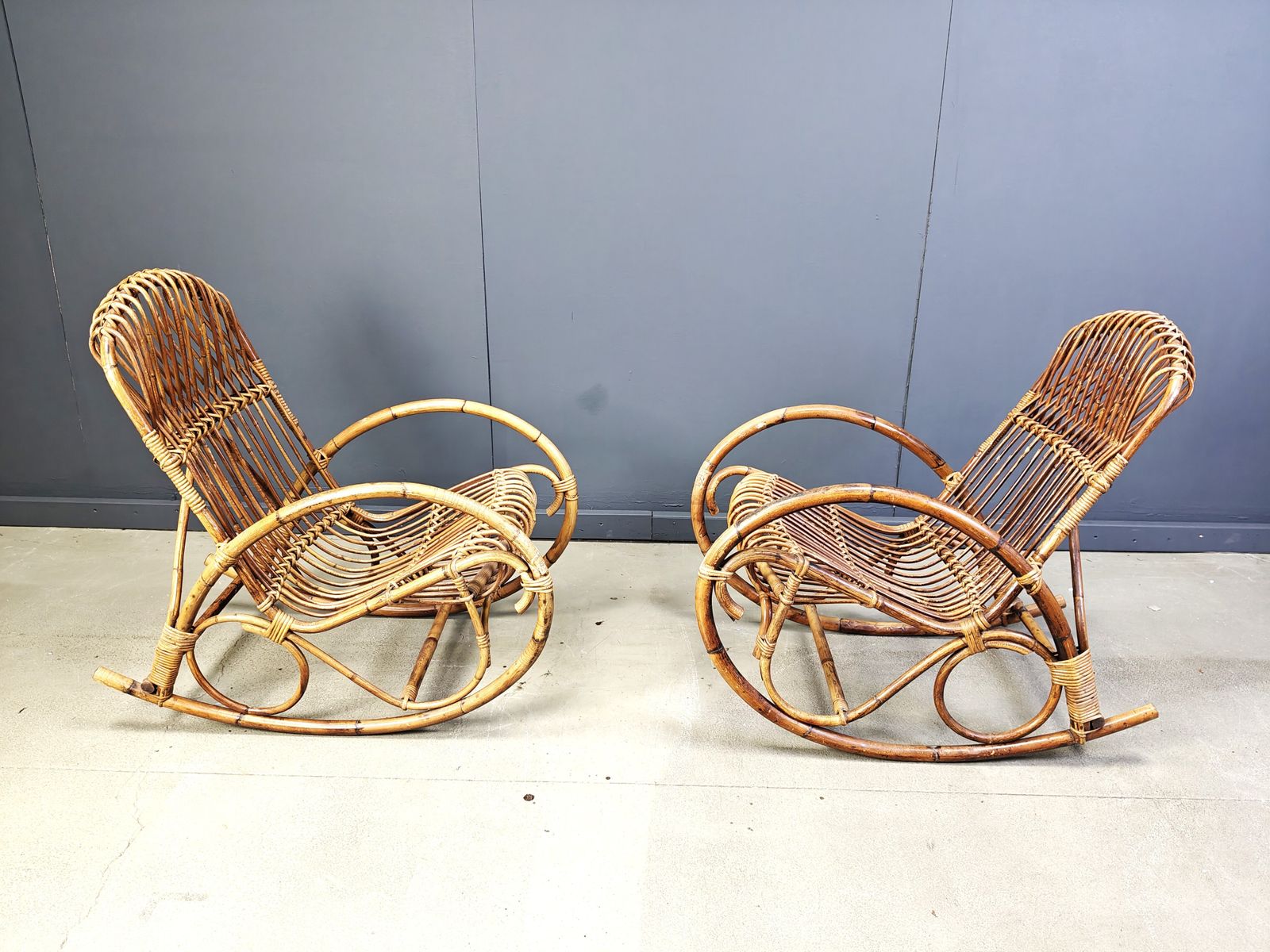 Vintage Bamboo Rocking Chairs, 1960s   Set Of 2 photo Furniture