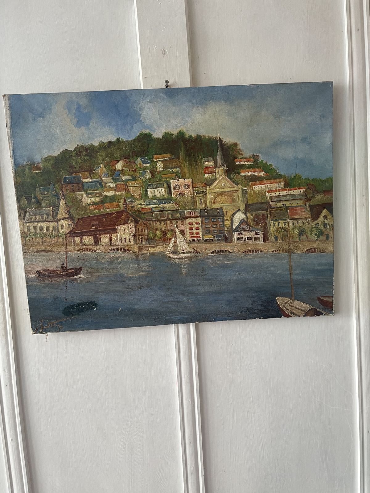 Oil On Canvas French Port Scene photo vinterior