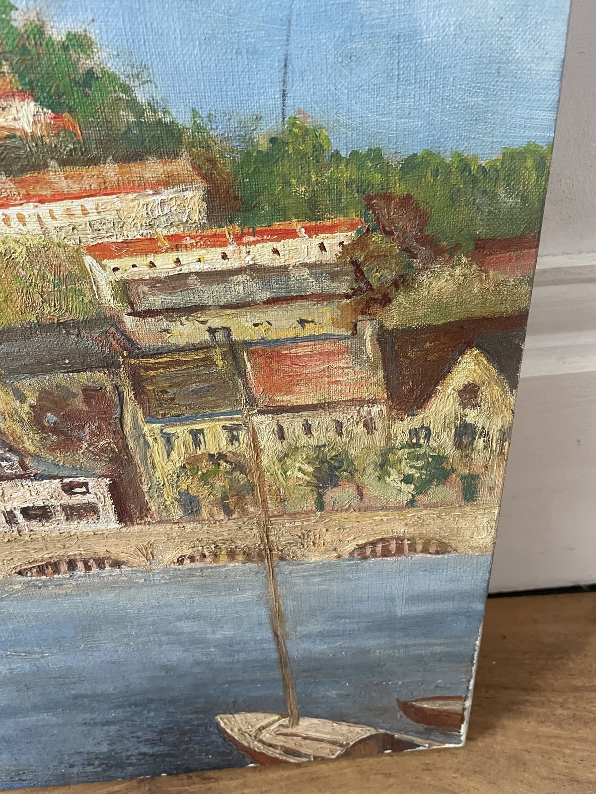 Oil On Canvas French Port Scene photo buy