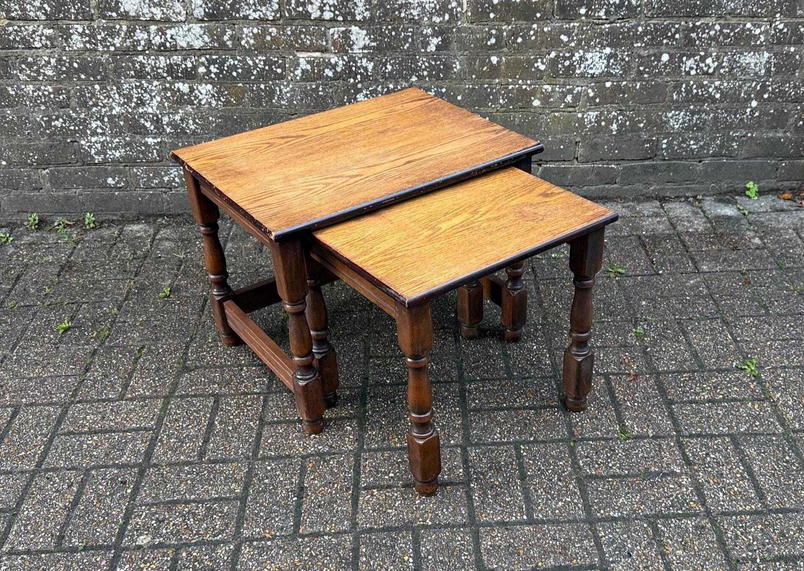 Vintage Two Tone Wooden Nesting Tables: Refurbished Mid Century Plant Stands