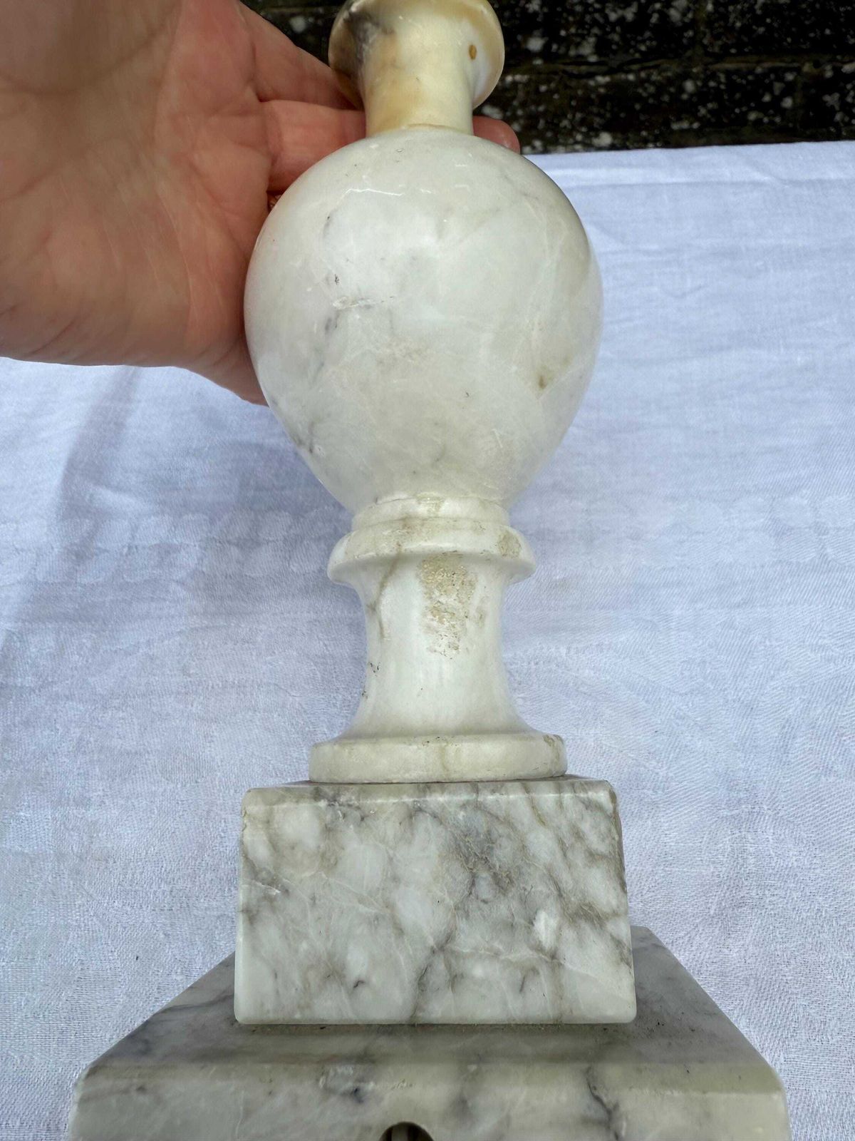 Rare Mid Century Italian Alabaster Table Lamp, Grey Table Lamp, Hand Carved Mid Century Stone Lighting, Made In Italy, Bedside Lamp Base photo Lighting