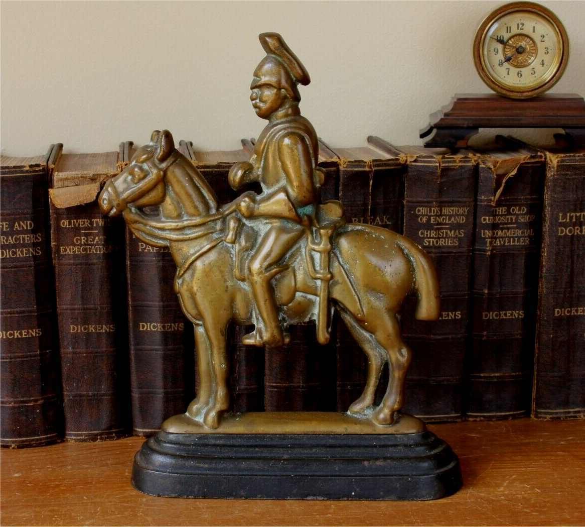 photo for sale Soldier And Horse Door Stop Porter Brass Doorstop Figure Ornament