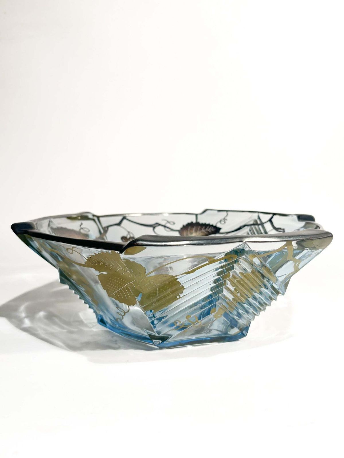 Art Nouveau Glass Centerpiece Bowl With Silver Plated Metal Decorations, 1920s photo Home Decor