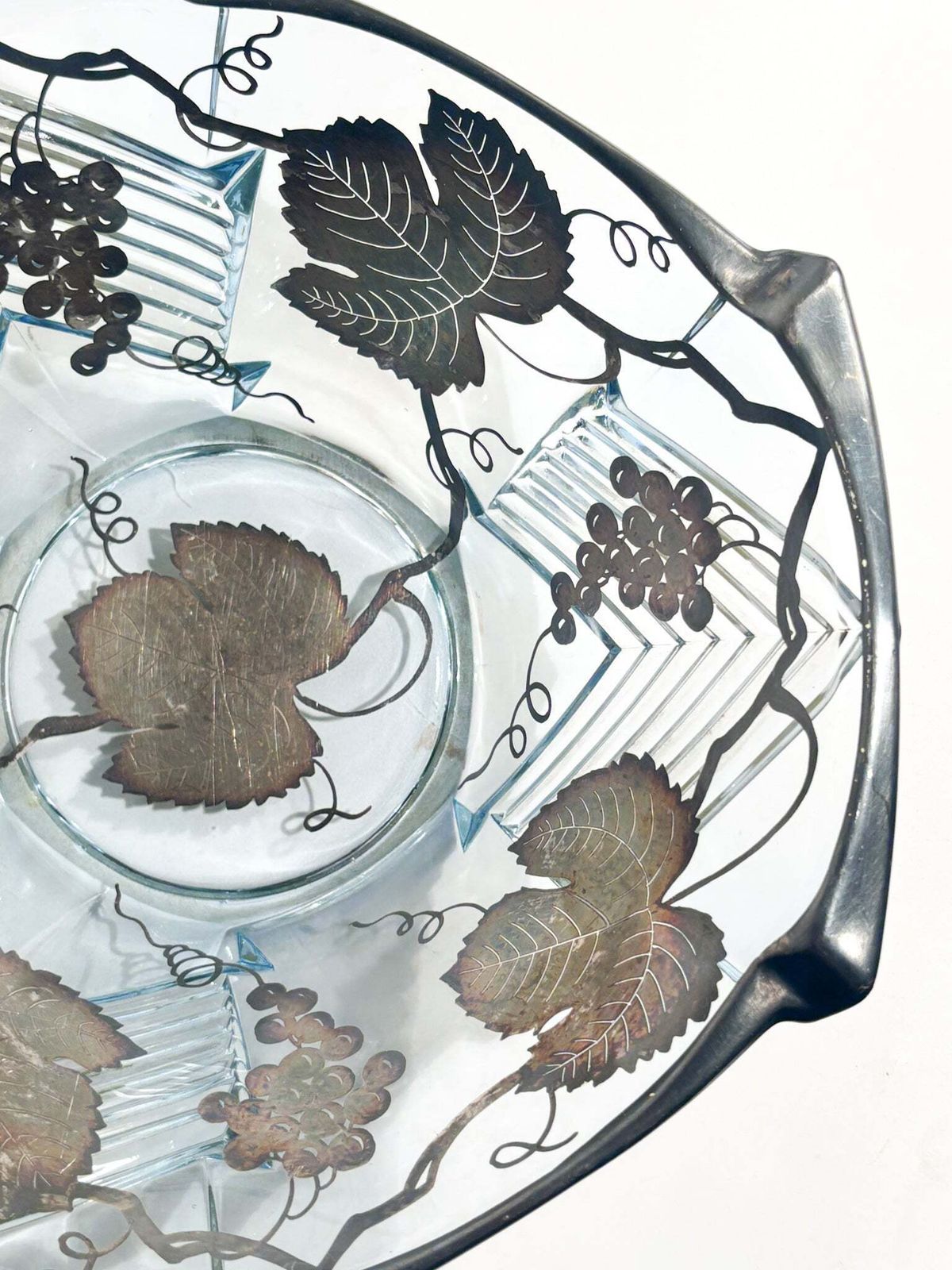 Art Nouveau Glass Centerpiece Bowl With Silver Plated Metal Decorations, 1920s photo buy