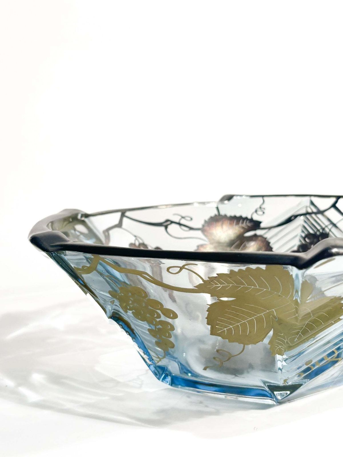 Art Nouveau Glass Centerpiece Bowl With Silver Plated Metal Decorations, 1920s photo vintage