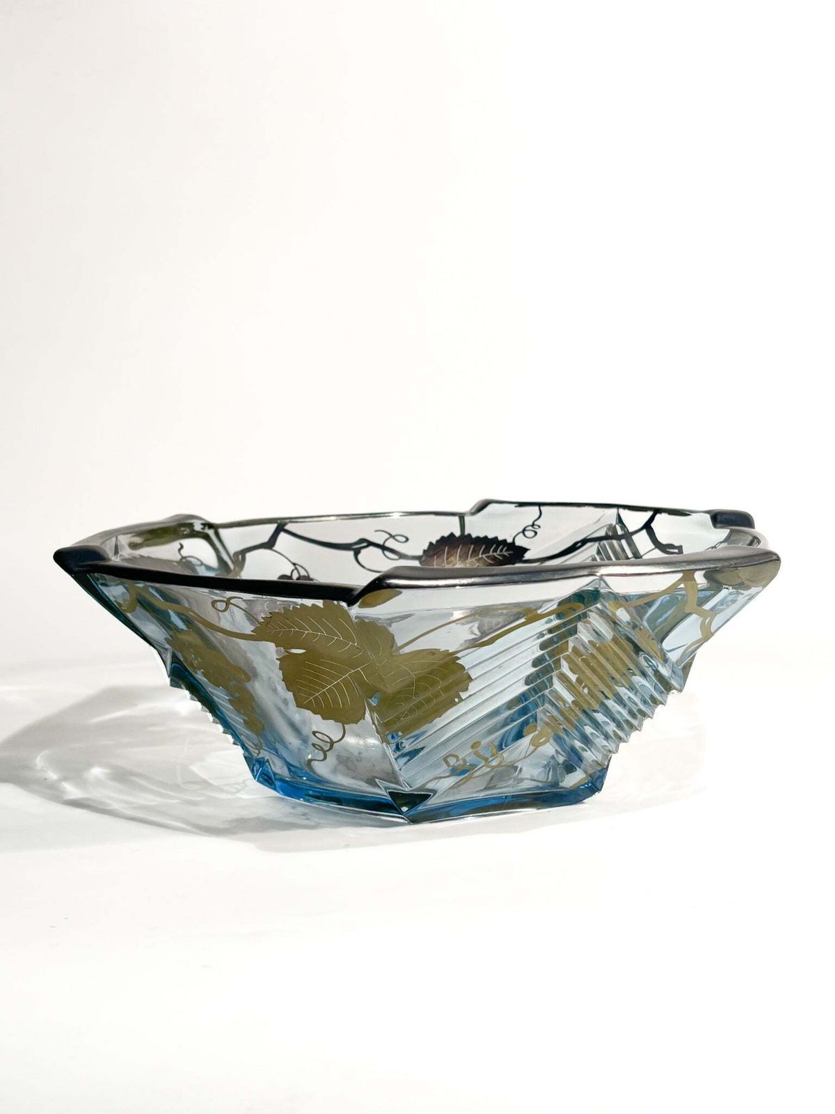photo for sale Art Nouveau Glass Centerpiece Bowl With Silver Plated Metal Decorations, 1920s