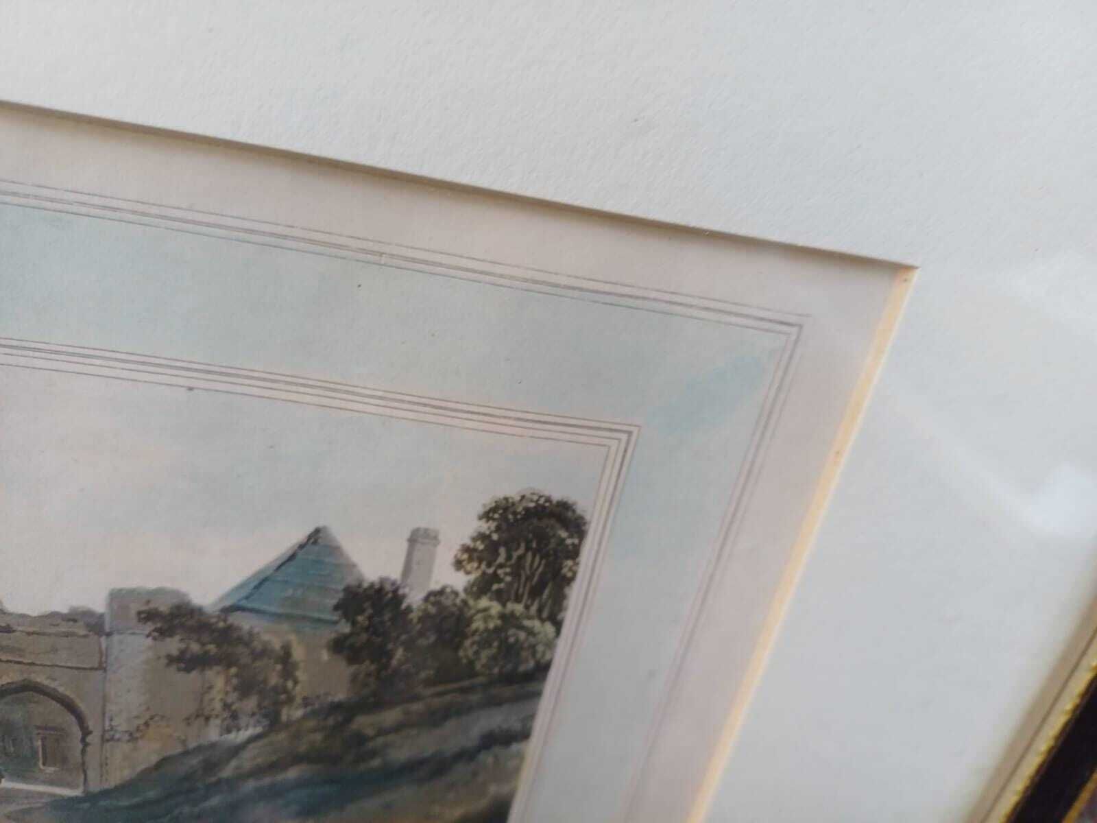 Antique Hand Coloured Print Winchelsea Sussex C1820s Georgian Town Gate Landscape Framed Historic Wall Art, W Daniell Engraving, Cinque Port photo Art