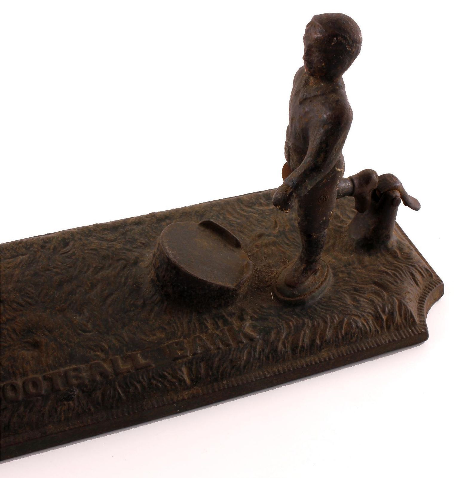 Cast Iron Football Bank. Victorian Mechanical Money Box. John Harper Co. photo for sale