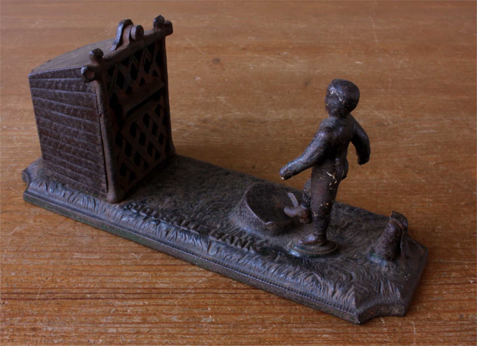 Cast Iron Football Bank. Victorian Mechanical Money Box. John Harper Co. photo buy