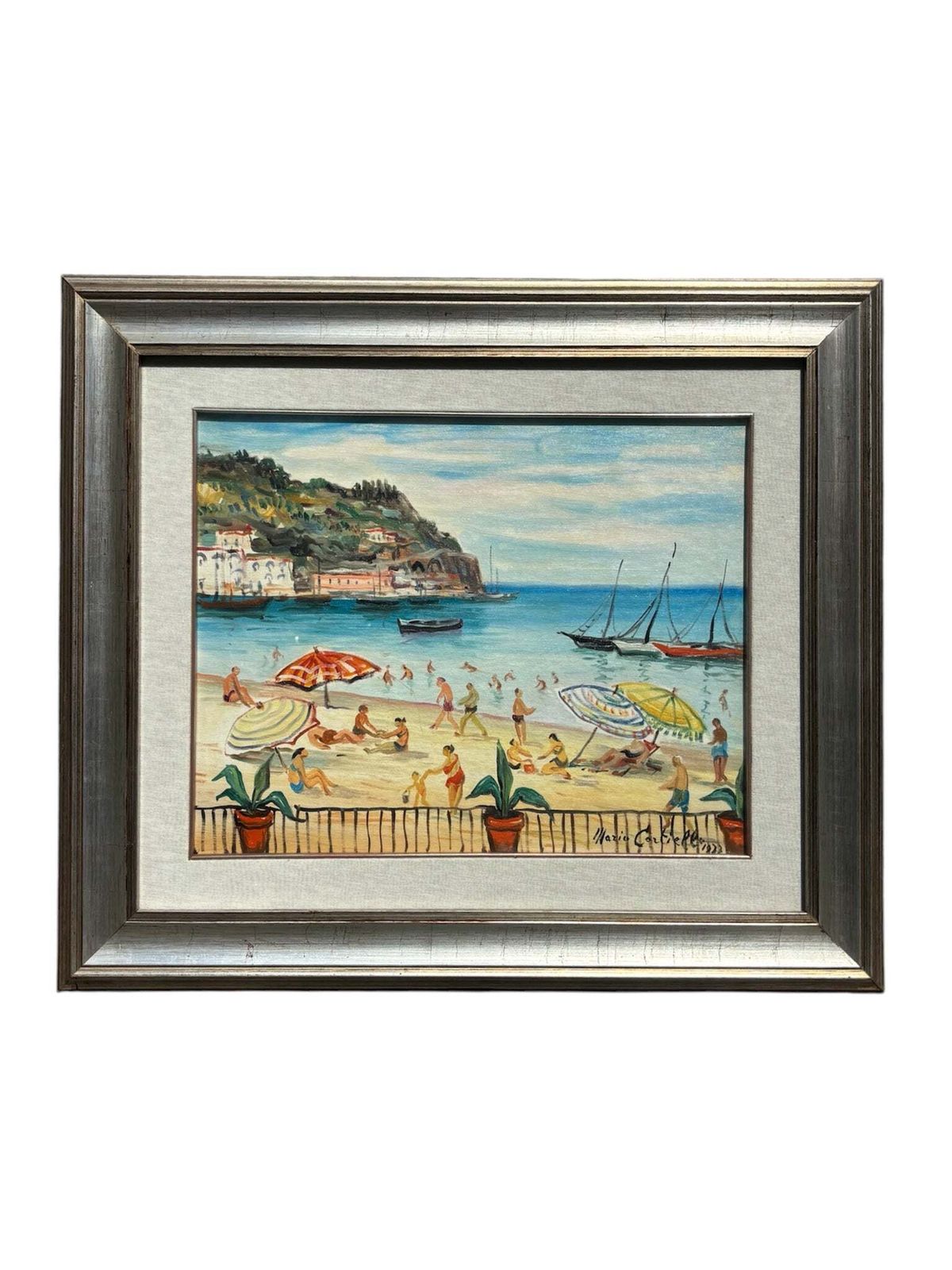 Oil On Canvas Painting 'At The Beach' By Mario Cortiello, 1960s