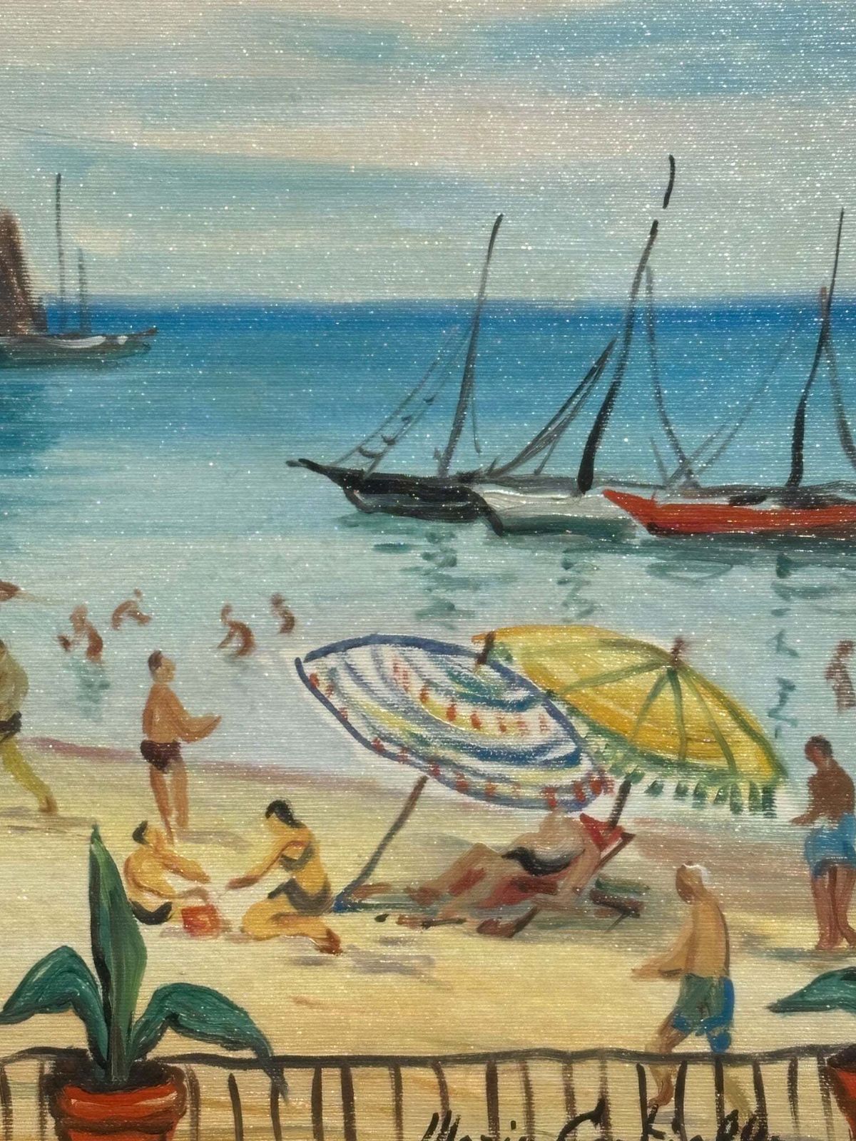 Oil On Canvas Painting 'At The Beach' By Mario Cortiello, 1960s photo buy
