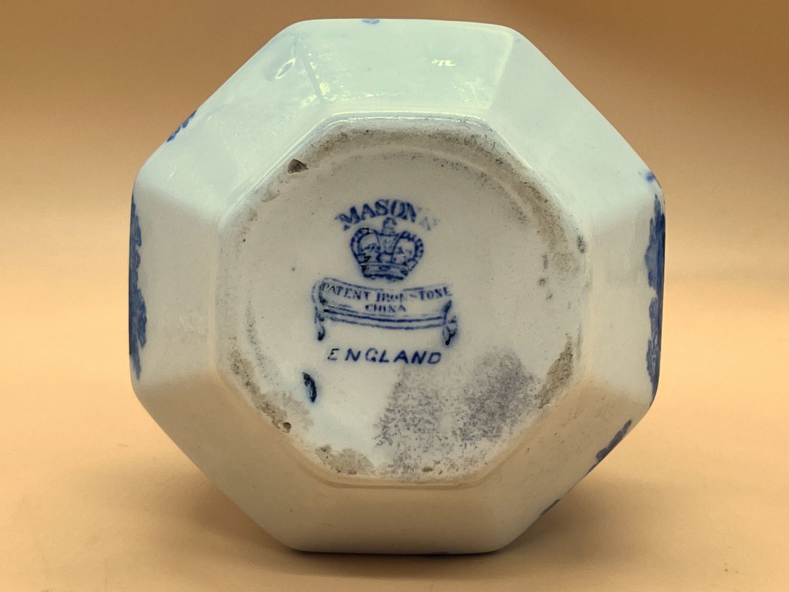 photo furniture Antique Masons Ironstone Romantic Design Octagonal Vase. C1920's. 5.75".