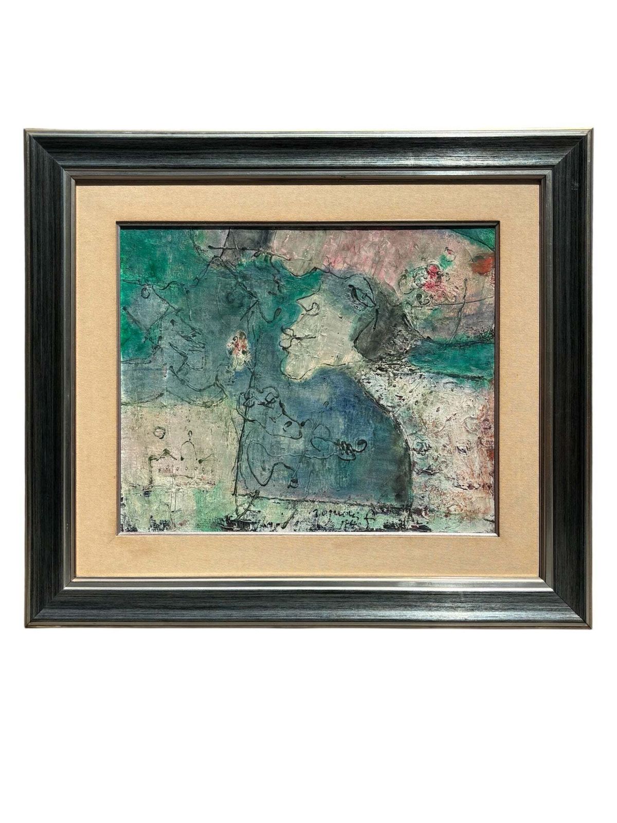Oil On Canvas Painting By Franco Rognoni With Lady With Suitors From 1974