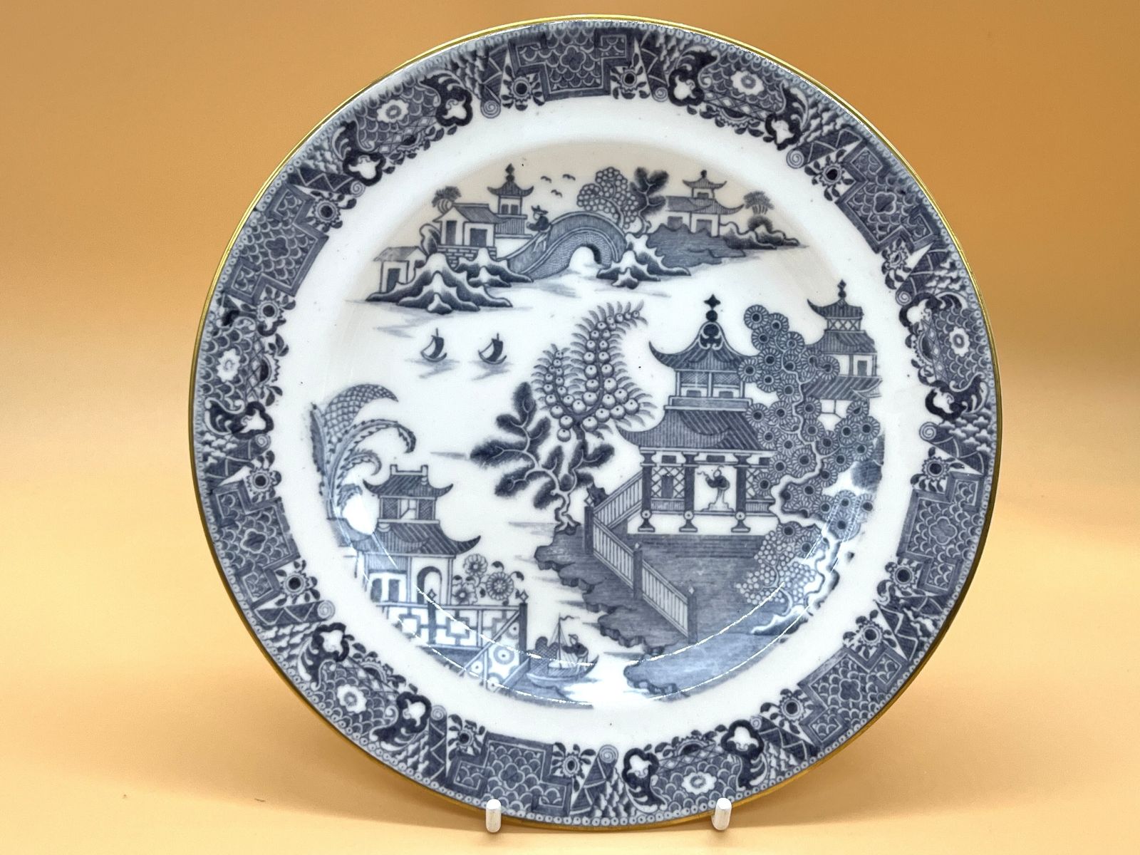 Antique Royal Worcester China Blue Willow Cup, Saucer & Side Plate. C1878. No. 389. photo for sale
