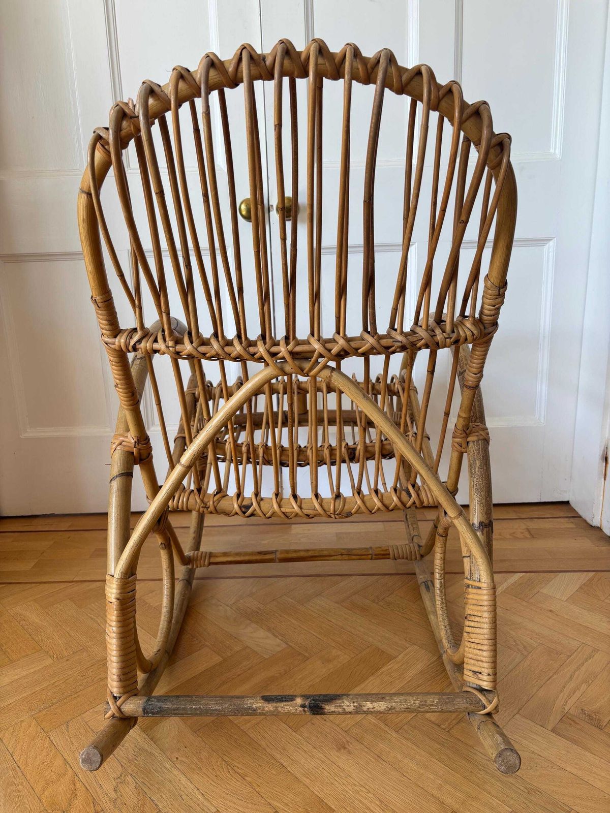 Mid 20th Century Italian Bamboo Rattan Rocking Chair Franco Albini Style photo Furniture