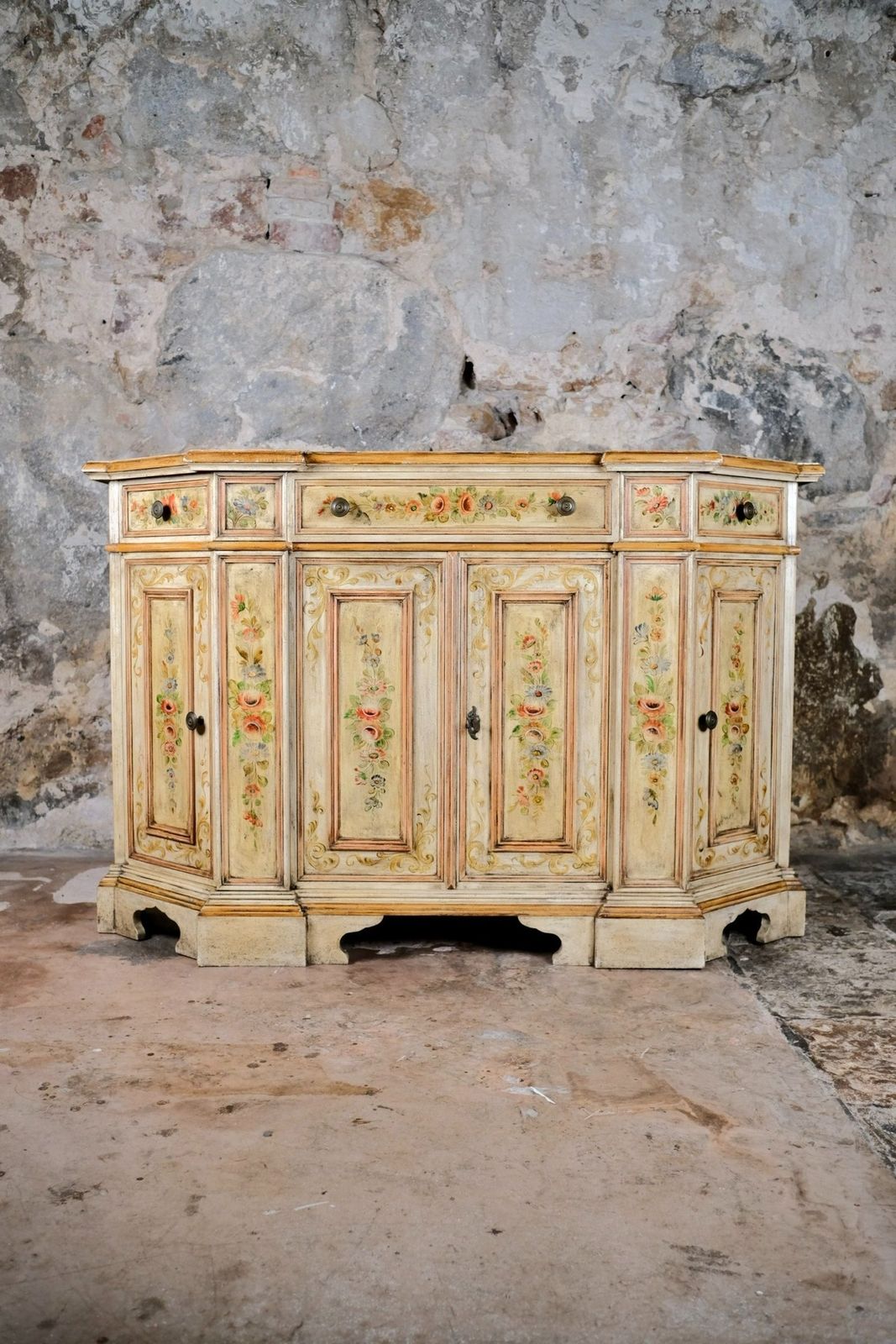 Hand Painted Venetian Style Buffet Or Console, Mid 20th Century