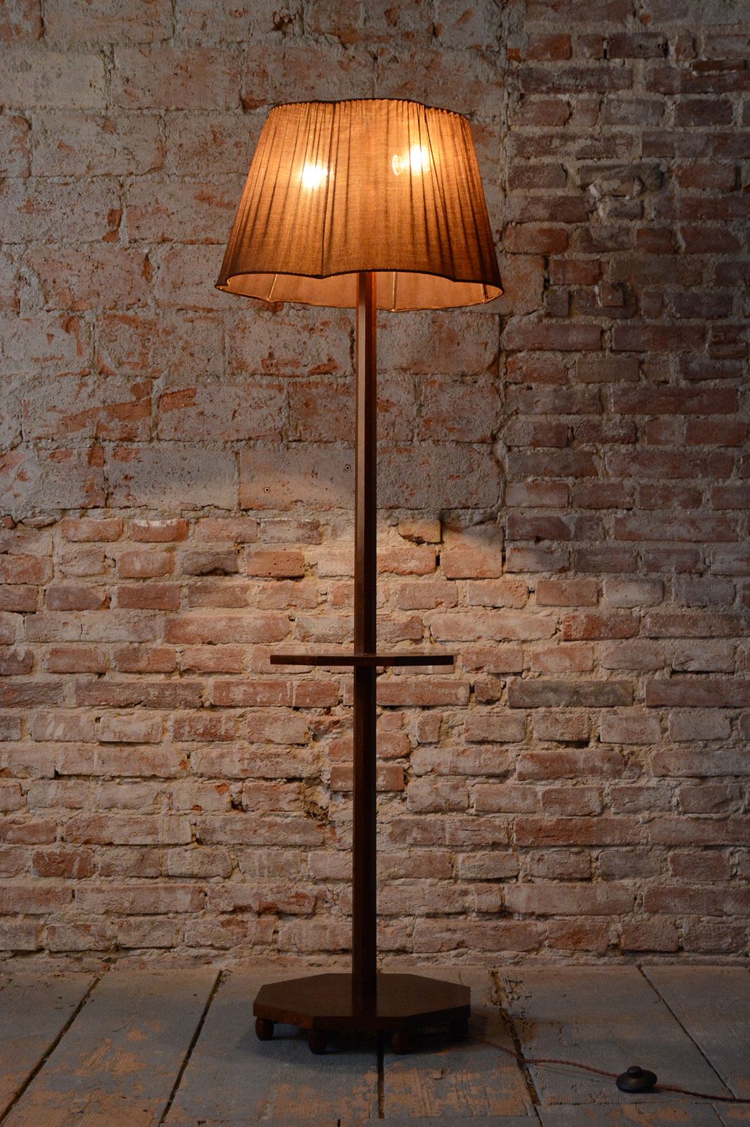 Restored Art Deco Floor Lamp, Walnut, New Electrification, Czech, 1920s photo for sale
