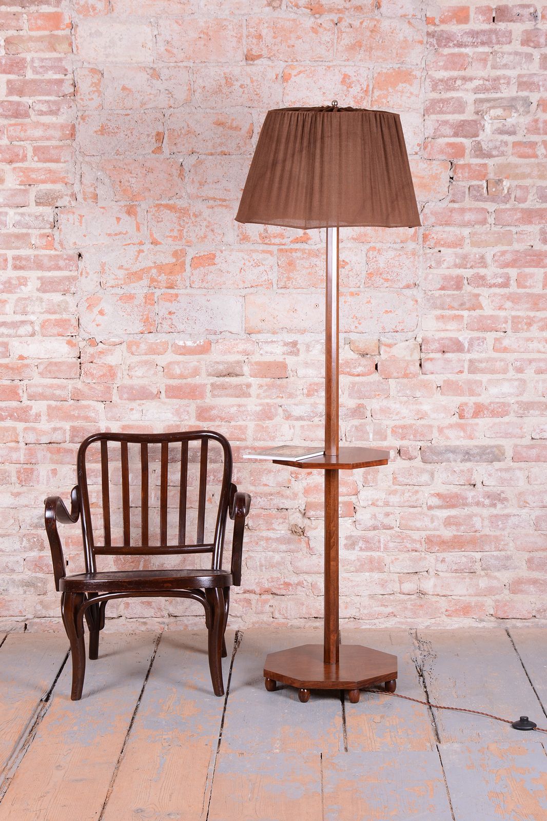 photo for sale Restored Art Deco Floor Lamp, Walnut, New Electrification, Czech, 1920s