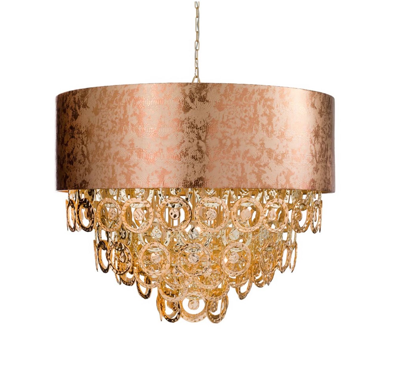 Large Copper Print Chandelier Shade With Italian Glass Rings photo furniture
