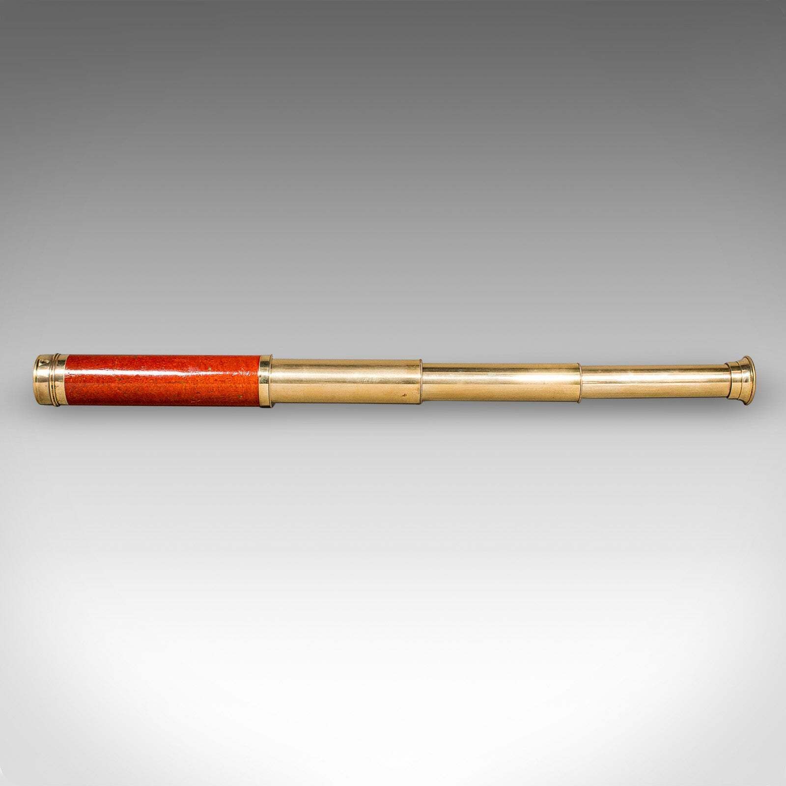 Small Antique 3 Draw Telescope, English Brass, Fruitwood, Terrestrial, Victorian photo for sale
